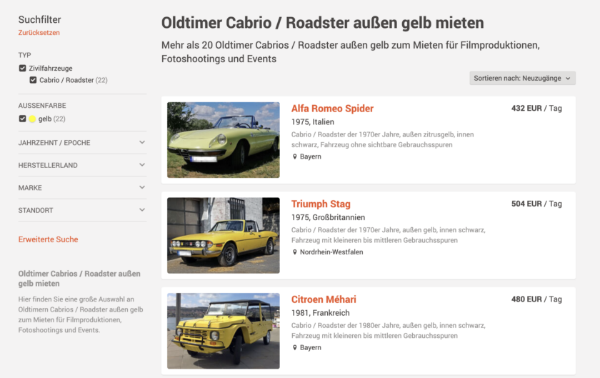 Verbesserte Filterung der Angebote im Online-Fundus nach Farben